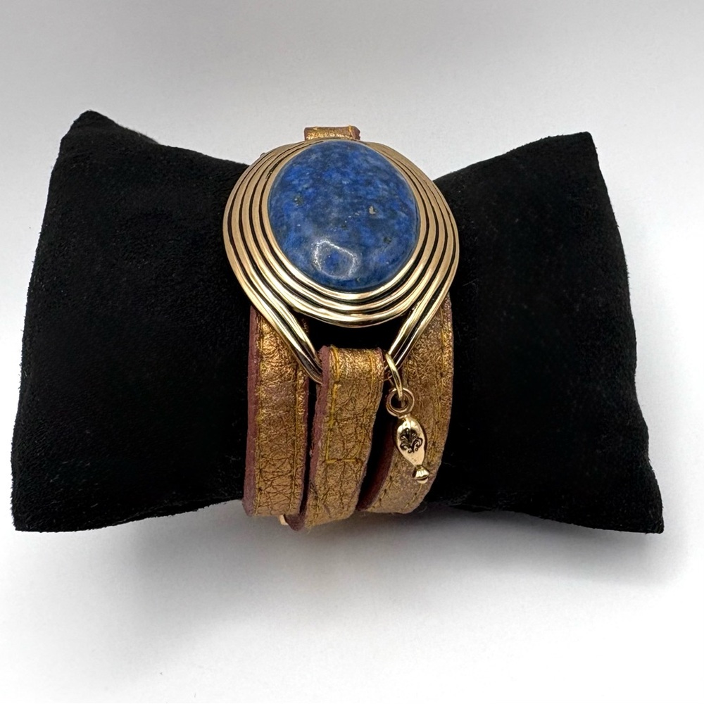 Studio Barse Lapis Lazuli Leather Southwestern Style Wrap Bracelet - Picture 5 of 6